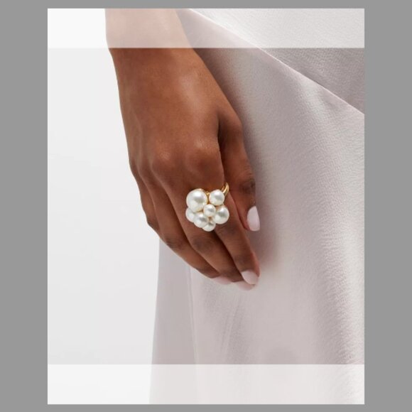 Oscar de la Renta Golden Pearly Popcorn Ring - Picture 2 of 6